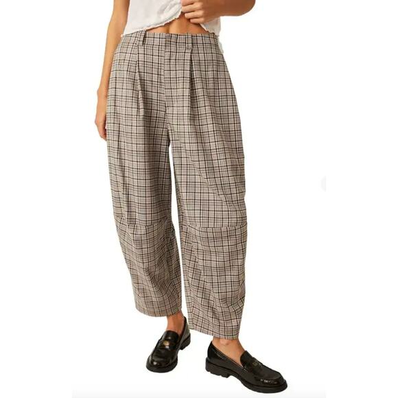 Free People Pants - Free People Turning Point Plaid Print Trousers Size 10 Dust Combo Barrel